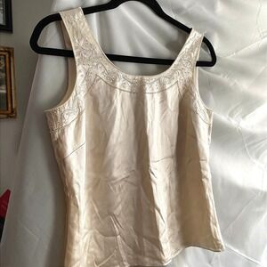 Vintage 90s Beaded Silky Lace‎ Tank Top Cami Medium Y2K Feminine Elegant Formal